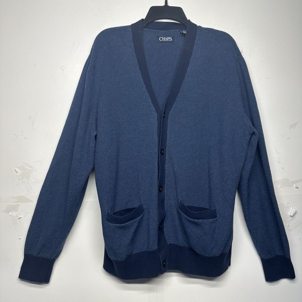 CHAPS Sweater Adult XLarge Navy Blue Button Front Shawl Collar Cardigan Mens